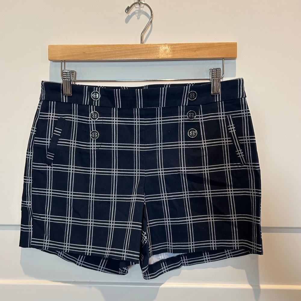 SOHO Apparel Womens Plaid Sailor Shorts‎ Navy White Size Medium Nautical